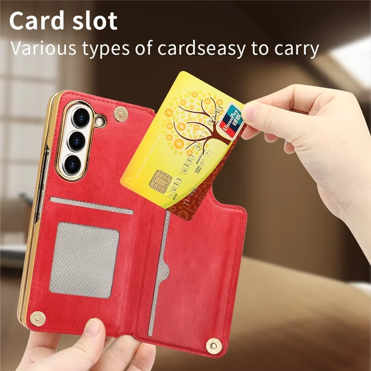 For Samsung Galaxy Z Fold5 5G Case RFID Blocking Card Slot PU+PC Kickstand Phone Cover with Stylus Holder - Red