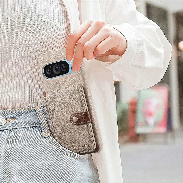 Capa para Google Pixel 9 Pro XL Y4 com bolso com zíper, capa de couro para celular, suporte e compartimento para cartões - Cáqui