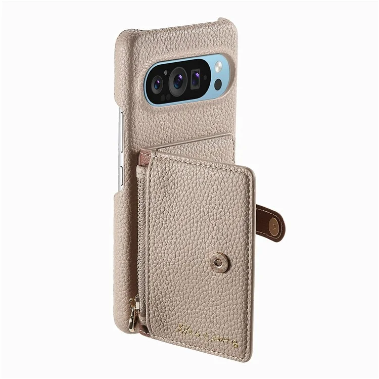Capa para Google Pixel 9 Pro XL Y4 com bolso com zíper, capa de couro para celular, suporte e compartimento para cartões - Cáqui