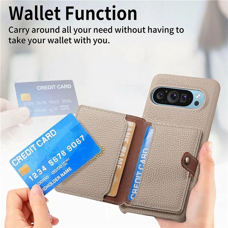 Capa para Google Pixel 9 Pro XL Y4 com bolso com zíper, capa de couro para celular, suporte e compartimento para cartões - Cáqui