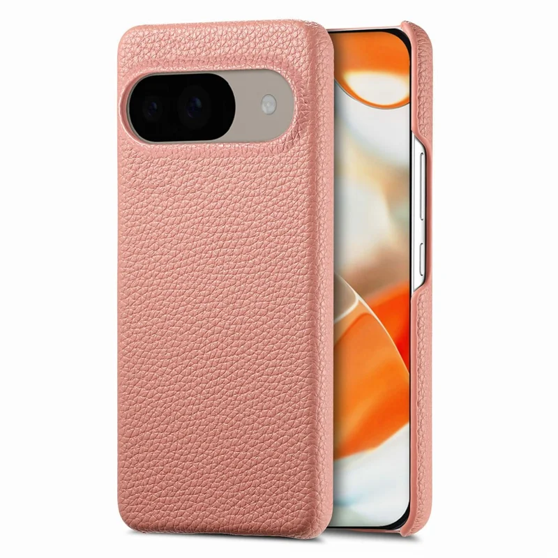 For Google Pixel 9 Pro  /  Pixel 9 Back Case Litchi Texture PU Leather PC Hard Cover - Pink