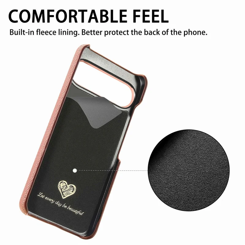 For Google Pixel 9 Pro  /  Pixel 9 Back Case Litchi Texture PU Leather PC Hard Cover - Pink