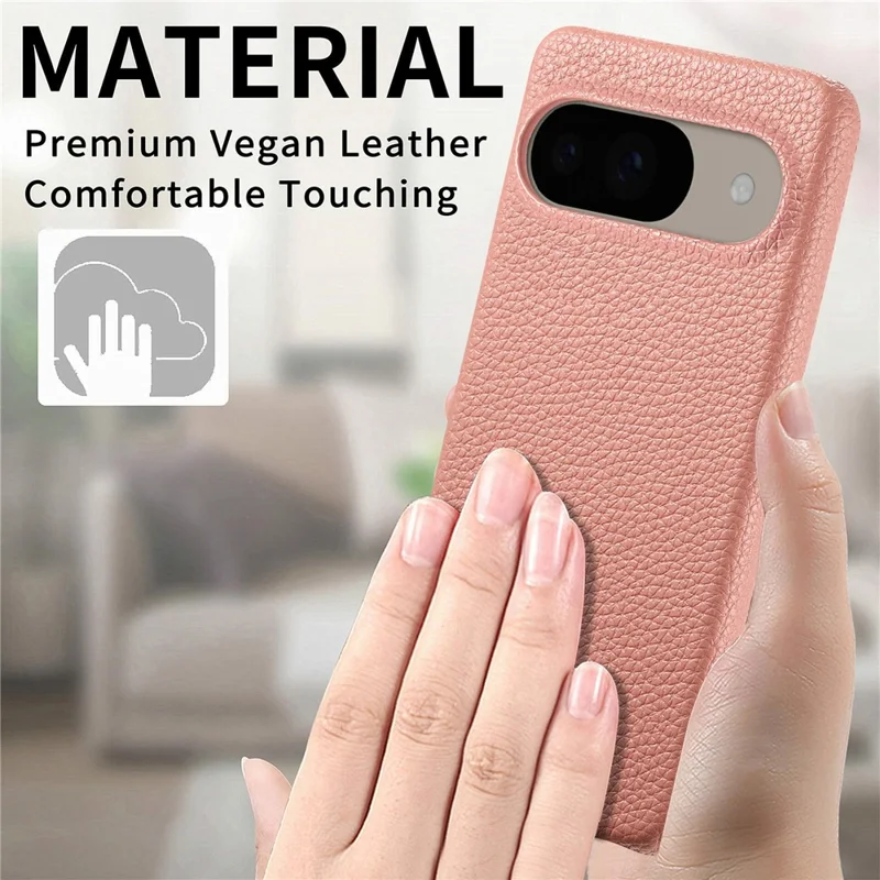 For Google Pixel 9 Pro  /  Pixel 9 Back Case Litchi Texture PU Leather PC Hard Cover - Pink