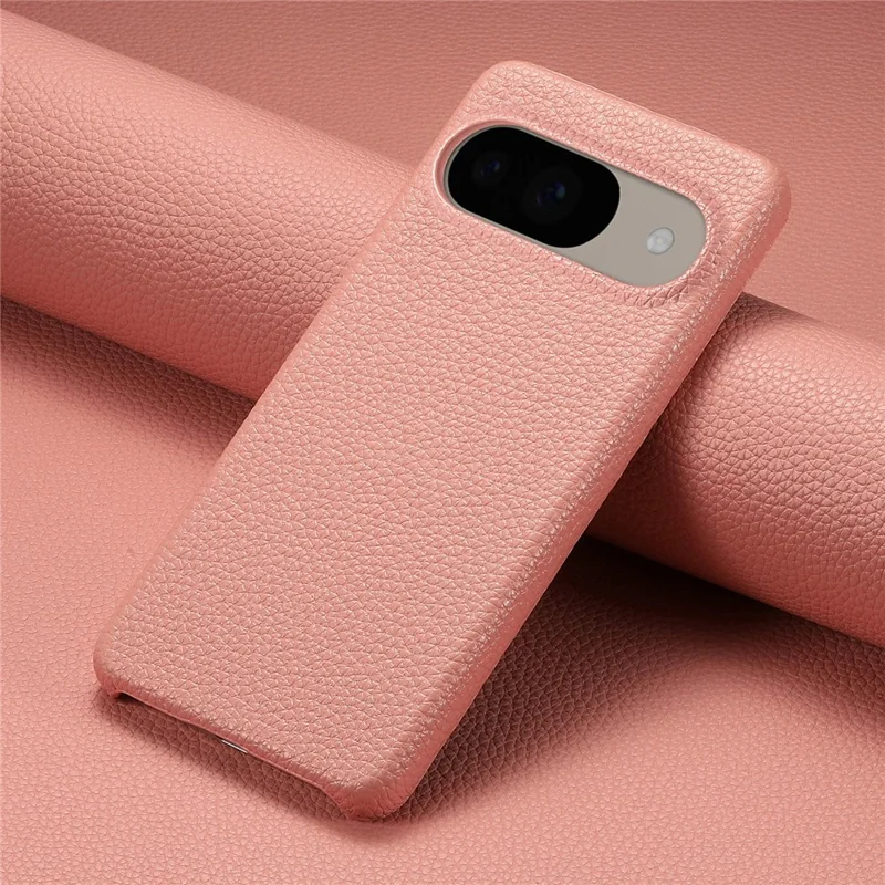 For Google Pixel 9 Pro  /  Pixel 9 Back Case Litchi Texture PU Leather PC Hard Cover - Pink