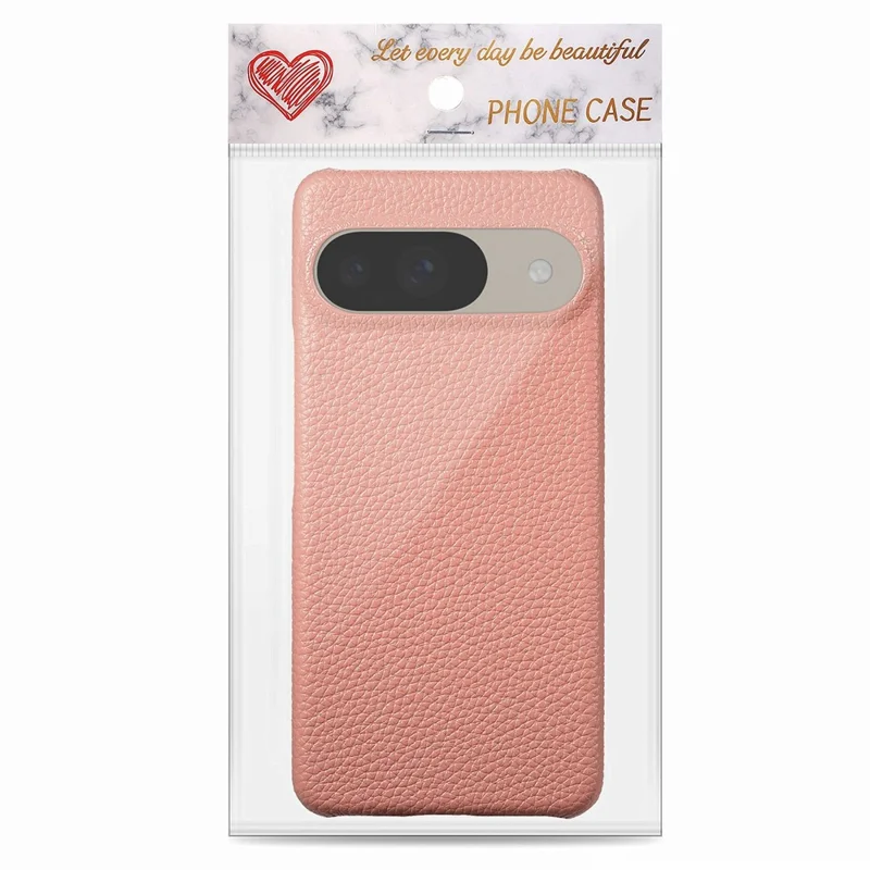 For Google Pixel 9 Pro  /  Pixel 9 Back Case Litchi Texture PU Leather PC Hard Cover - Pink