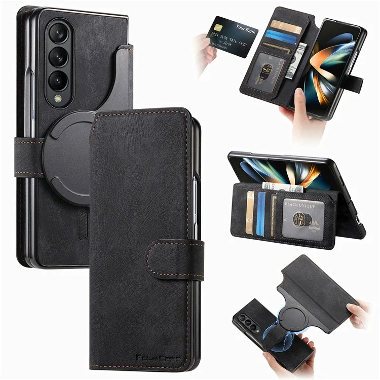 CASENEO Custodia in pelle per Samsung Galaxy Z Fold3 5G, 2 in 1 con portafoglio magnetico staccabile - Nero