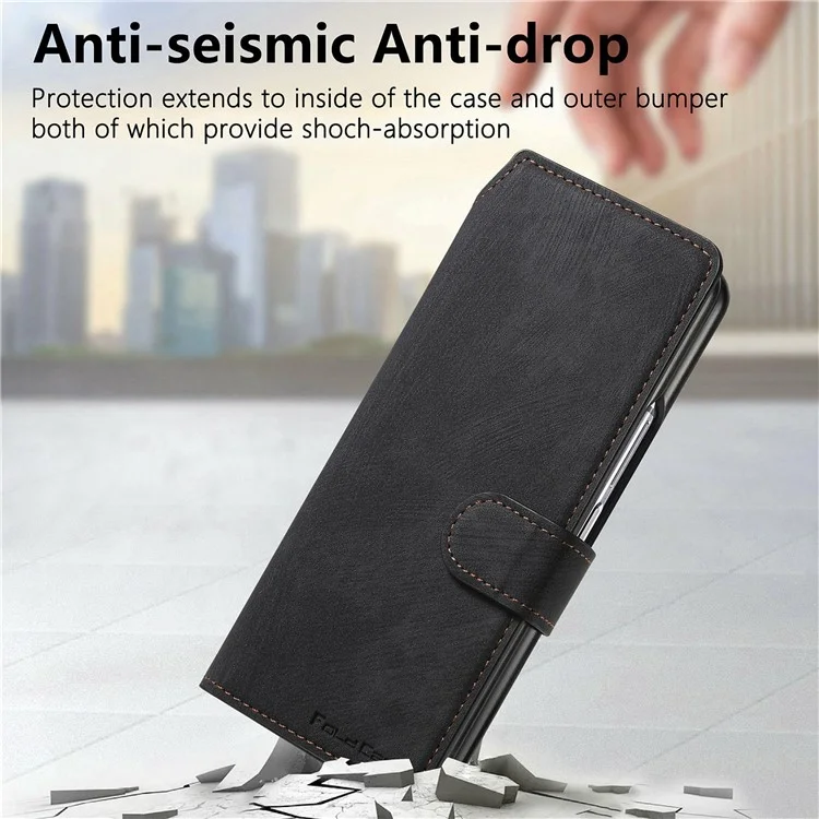 CASENEO Custodia in pelle per Samsung Galaxy Z Fold3 5G, 2 in 1 con portafoglio magnetico staccabile - Nero