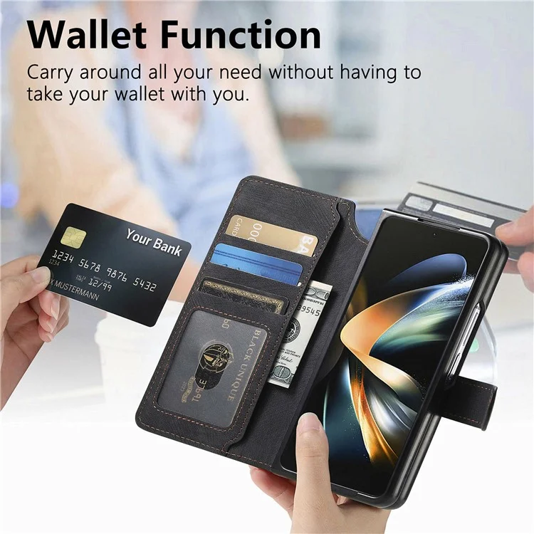 CASENEO Custodia in pelle per Samsung Galaxy Z Fold3 5G, 2 in 1 con portafoglio magnetico staccabile - Nero