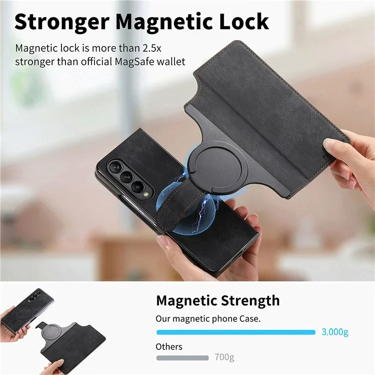 CASENEO Custodia in pelle per Samsung Galaxy Z Fold3 5G, 2 in 1 con portafoglio magnetico staccabile - Nero
