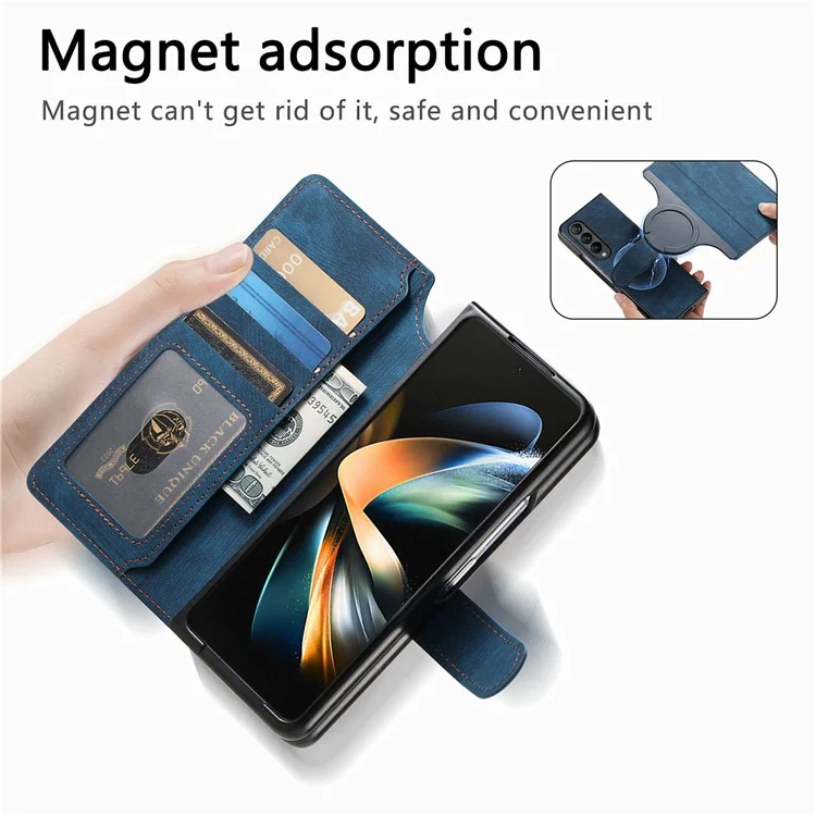 CASENEO For Samsung Galaxy Z Fold4 5G Leather Case 2-in-1 Magnetic Detachable Wallet Phone Cover - Blue