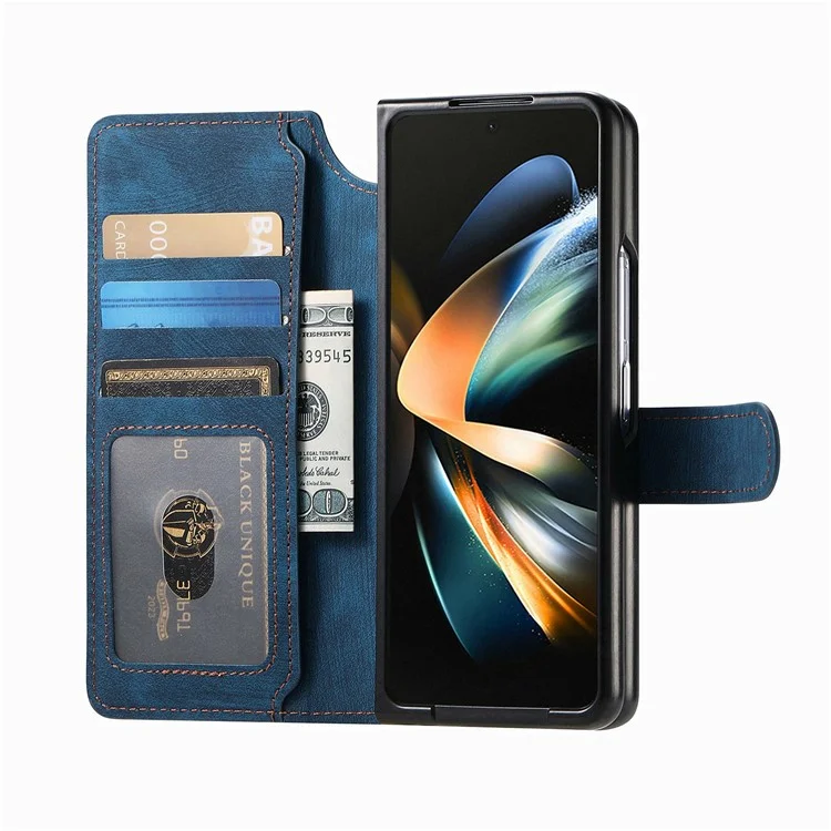 CASENEO For Samsung Galaxy Z Fold4 5G Leather Case 2-in-1 Magnetic Detachable Wallet Phone Cover - Blue