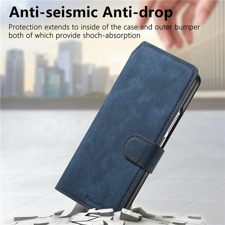 CASENEO For Samsung Galaxy Z Fold4 5G Leather Case 2-in-1 Magnetic Detachable Wallet Phone Cover - Blue