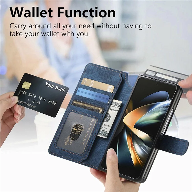 CASENEO For Samsung Galaxy Z Fold4 5G Leather Case 2-in-1 Magnetic Detachable Wallet Phone Cover - Blue