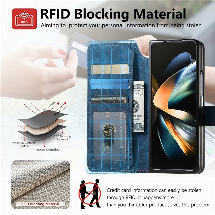 CASENEO For Samsung Galaxy Z Fold4 5G Leather Case 2-in-1 Magnetic Detachable Wallet Phone Cover - Blue
