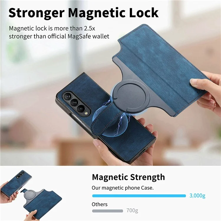 CASENEO For Samsung Galaxy Z Fold4 5G Leather Case 2-in-1 Magnetic Detachable Wallet Phone Cover - Blue