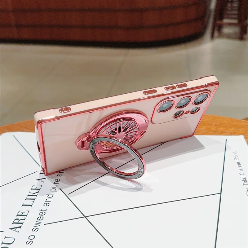 Voor Samsung Galaxy S23 Ultra Case Galvaniseren Gyro Design Steunpoot Zacht TPU Telefoonhoesje - Blauw