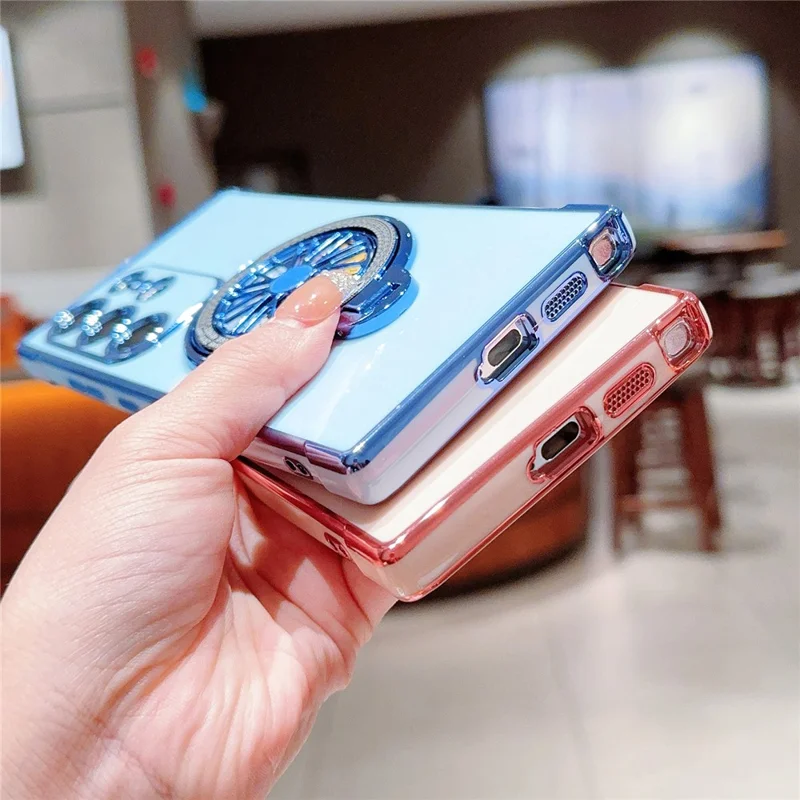 Voor Samsung Galaxy S23 Ultra Case Galvaniseren Gyro Design Steunpoot Zacht TPU Telefoonhoesje - Blauw