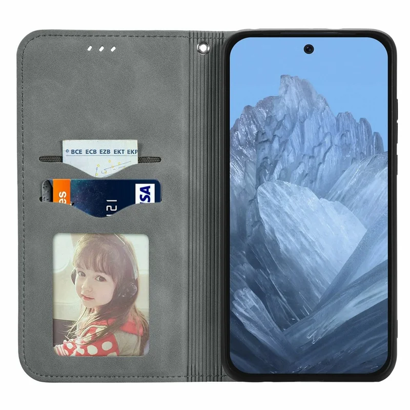 Voor Motorola Moto G55 5G Hoesje Met Huidgevoel, Leer Telefoonhoesje met Kaartvakjes, Steun en Magnetische Sluiting - Grijs