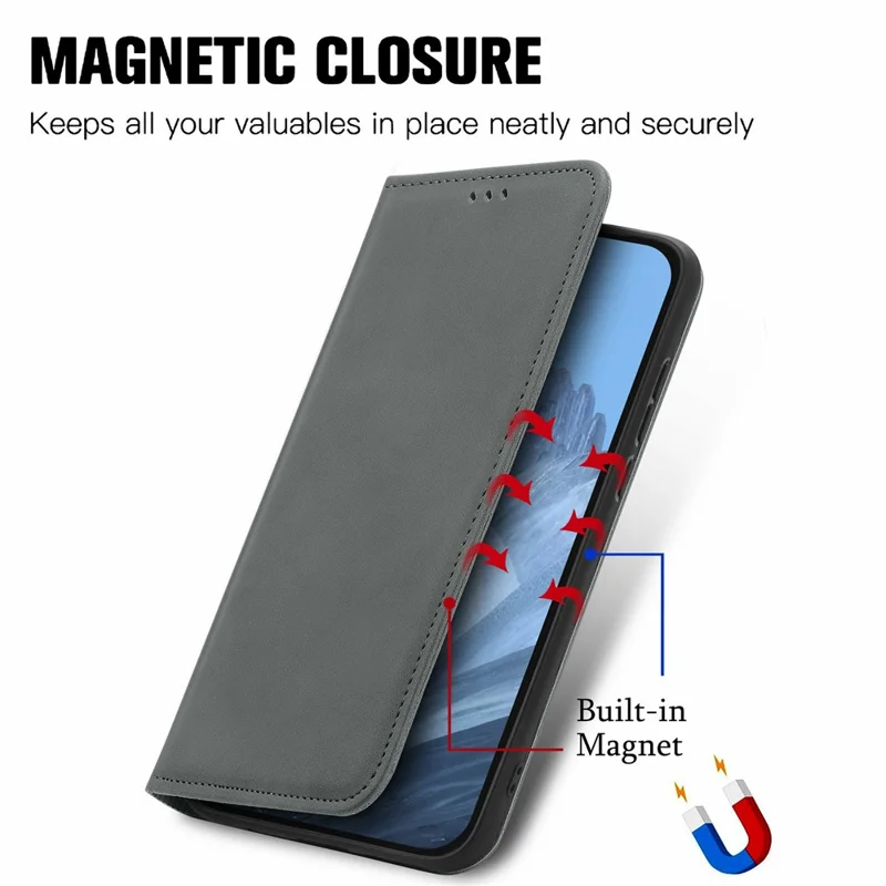 Voor Motorola Moto G55 5G Hoesje Met Huidgevoel, Leer Telefoonhoesje met Kaartvakjes, Steun en Magnetische Sluiting - Grijs