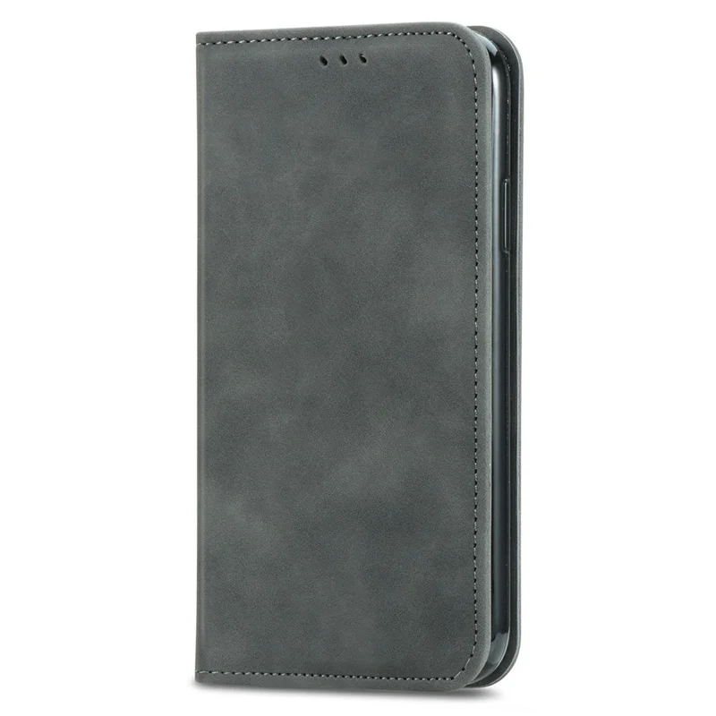 Voor Motorola Moto G55 5G Hoesje Met Huidgevoel, Leer Telefoonhoesje met Kaartvakjes, Steun en Magnetische Sluiting - Grijs