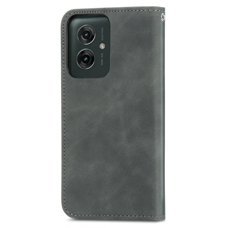 Voor Motorola Moto G55 5G Hoesje Met Huidgevoel, Leer Telefoonhoesje met Kaartvakjes, Steun en Magnetische Sluiting - Grijs