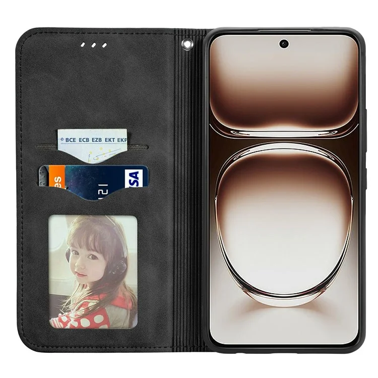Coque pour Motorola Edge 50 Neo 5G, sensation tactile, fente pour carte, étui en cuir, support, absorption magnétique - Noir