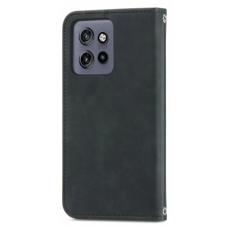Coque pour Motorola Edge 50 Neo 5G, sensation tactile, fente pour carte, étui en cuir, support, absorption magnétique - Noir