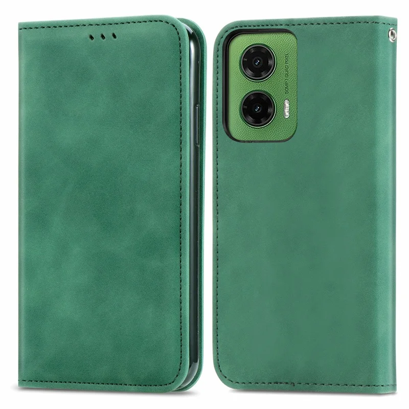 Чехол для Motorola Moto G35 5G с кожаной обложкой, слотом для карт, магнитным креплением и сенсорными ощущениями - зеленый
