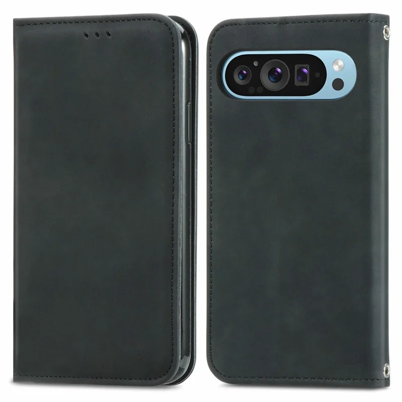 Til Google Pixel 10 Pro / Pixel 10 / Pixel 9 Pro / Pixel 9 Skånskinfølelse Kortplads Læderskydning med Ståfunktion Magnetisk Lukning - Sort