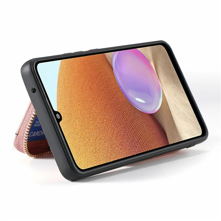 Étui portefeuille à fermeture éclair en cuir avec support et bandoulière pour Samsung Galaxy A16 5G / A16 4G - Rose