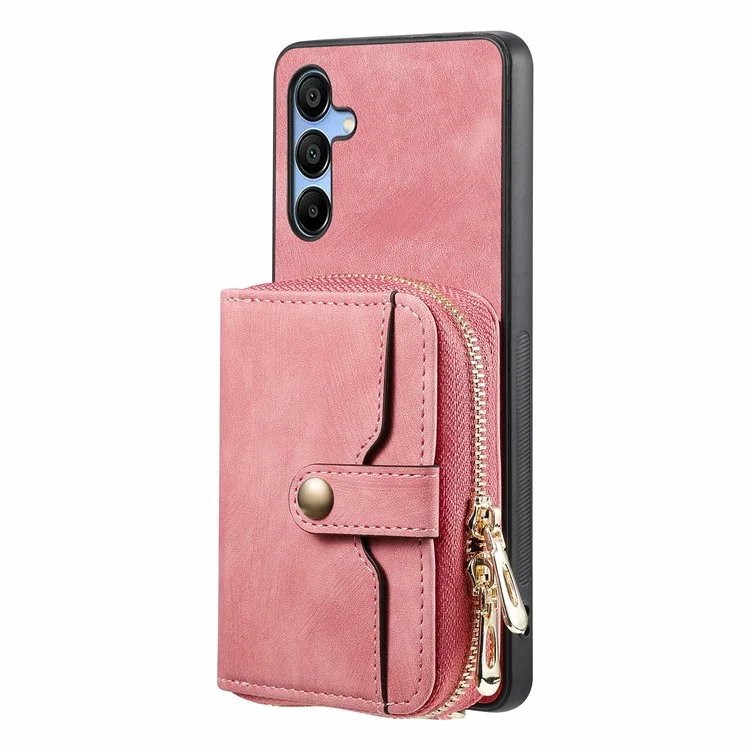 Étui portefeuille à fermeture éclair en cuir avec support et bandoulière pour Samsung Galaxy A16 5G / A16 4G - Rose