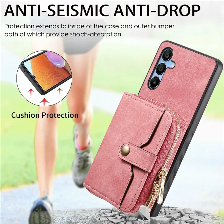Étui portefeuille à fermeture éclair en cuir avec support et bandoulière pour Samsung Galaxy A16 5G / A16 4G - Rose