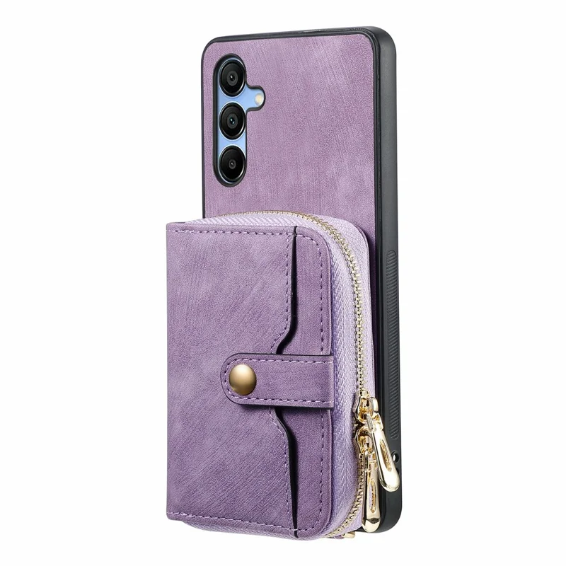 For Samsung Galaxy A16 5G  /  A16 4G Case Zipper Wallet Leather Phone Back Cover Kickstand with Shoulder Strap - Purple