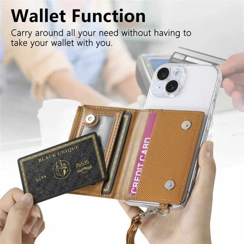 KB-66 Universal Adhesive Leather Phone Card Bag Zipper Wallet Card Holder Kickstand with Strap - Brown