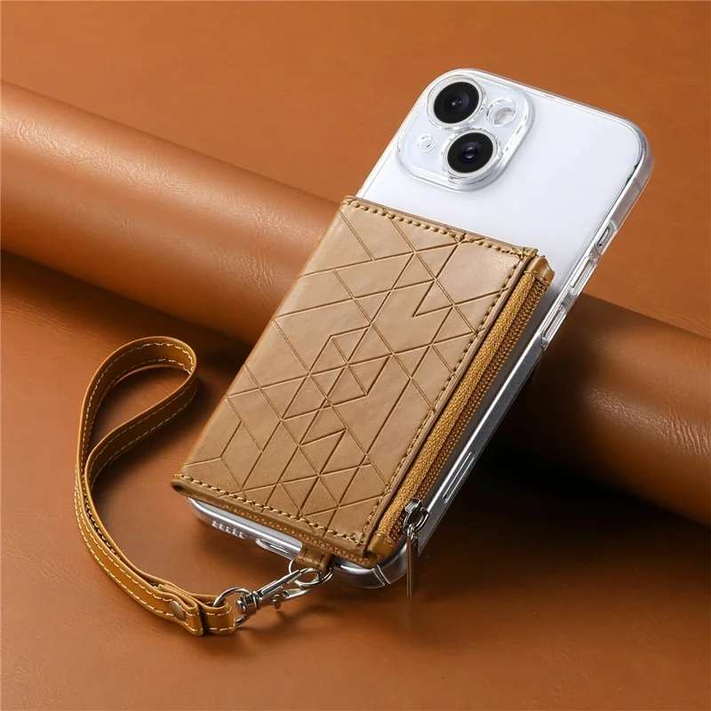 KB-66 Universal Adhesive Leather Phone Card Bag Zipper Wallet Card Holder Kickstand with Strap - Brown