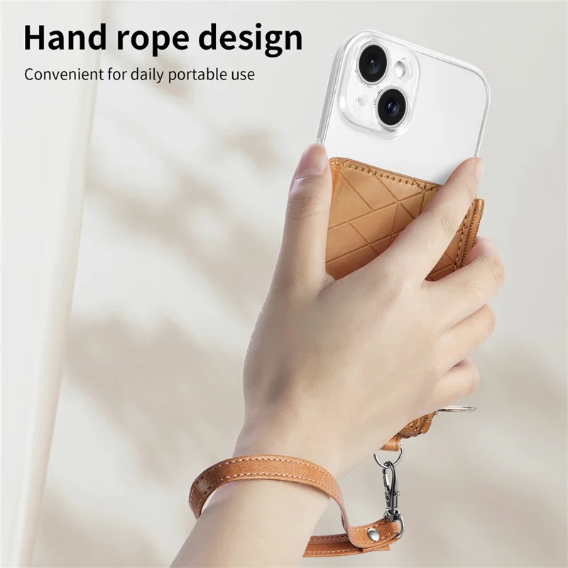 KB-66 Universal Adhesive Leather Phone Card Bag Zipper Wallet Card Holder Kickstand with Strap - Brown