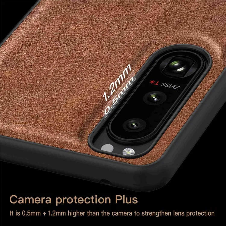 Para Sony Xperia 5 III 5G Anti-scratch Phone Case, Anti-fingerprint Retro PU Leather Coated TPU+PC Phone Cover - Marrom