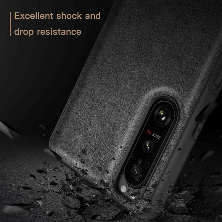 Para Sony Xperia 5 III 5G Anti-scratch Phone Case, Anti-fingerprint Retro PU Leather Coated TPU+PC Phone Cover - Marrom