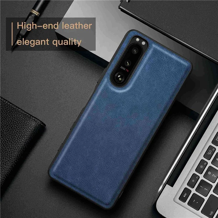Para Sony Xperia 5 III 5G Anti-scratch Phone Case, Anti-fingerprint Retro PU Leather Coated TPU+PC Phone Cover - Marrom