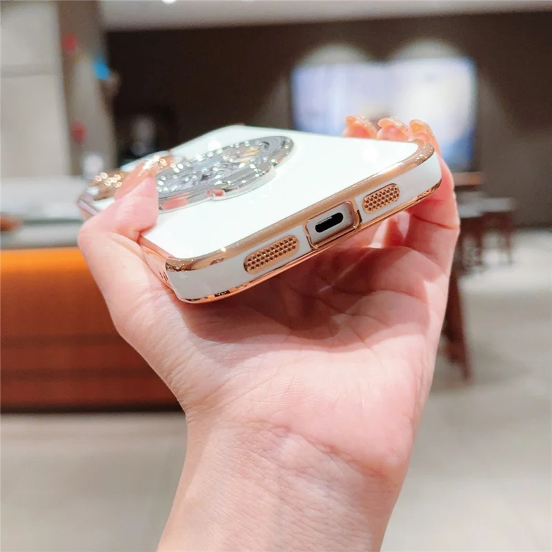 For iPhone 16 Pro Max Case Electroplating Gyro Design Kickstand Soft TPU Phone Cover - Ivory White