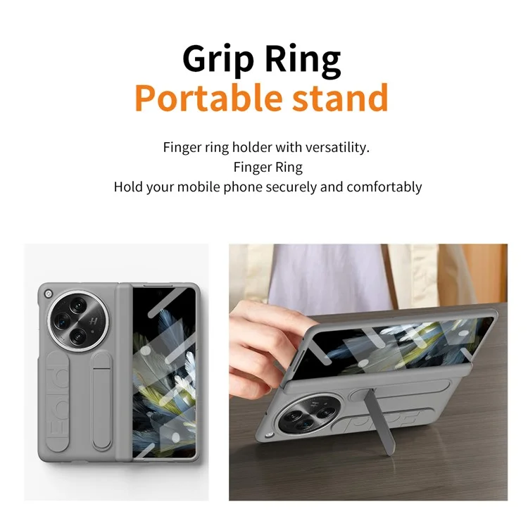 Für OnePlus Open Case Kickstand Armband PC Handyhülle mit gehärtetem Glasfilm - Grau