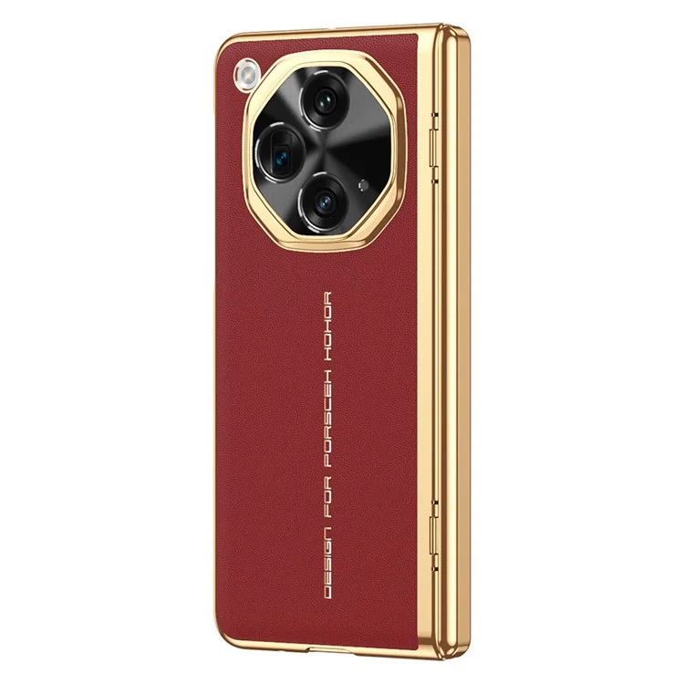 Carcasa abierta para OnePlus de piel de imitación + PC con recubrimiento electrolítico y película protectora de cristal templado - Rojo