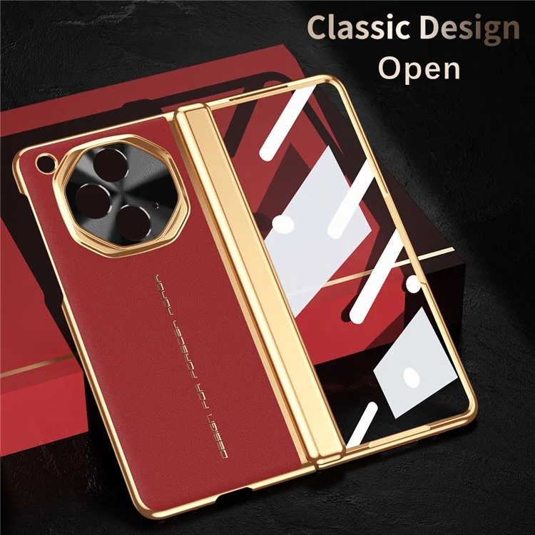 Carcasa abierta para OnePlus de piel de imitación + PC con recubrimiento electrolítico y película protectora de cristal templado - Rojo