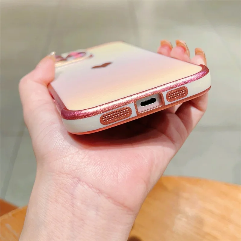 For iPhone 16 Pro Case Dazzling Design Electroplating Heart Pattern TPU Phone Cover - Pink