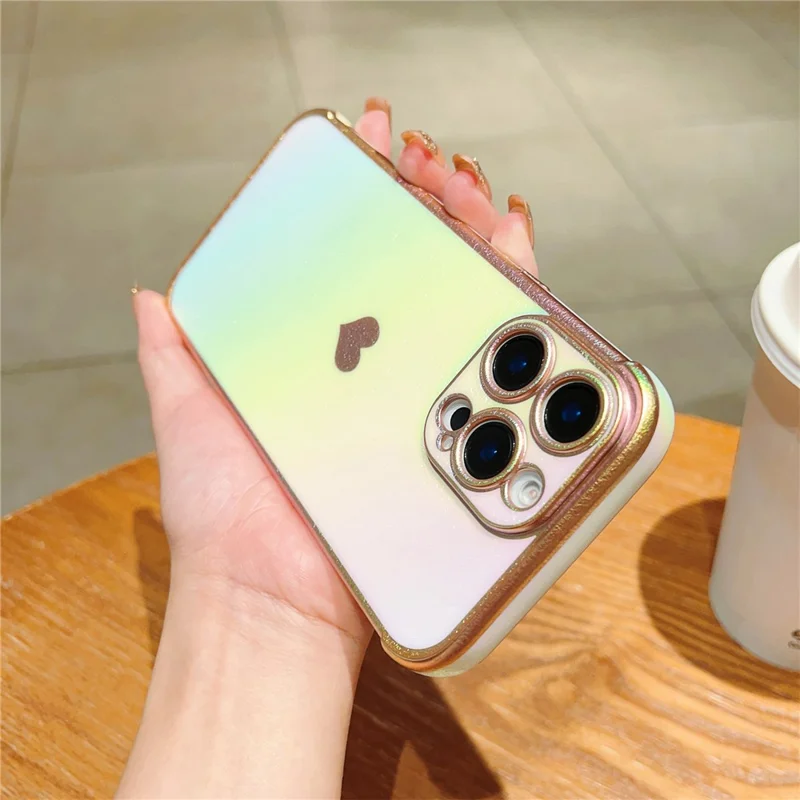 For iPhone 16 Pro Case Dazzling Design Electroplating Heart Pattern TPU Phone Cover - White