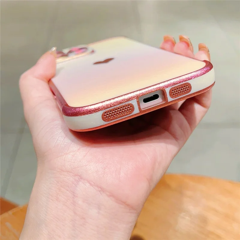 For iPhone 16 Pro Case Dazzling Design Electroplating Heart Pattern TPU Phone Cover - White