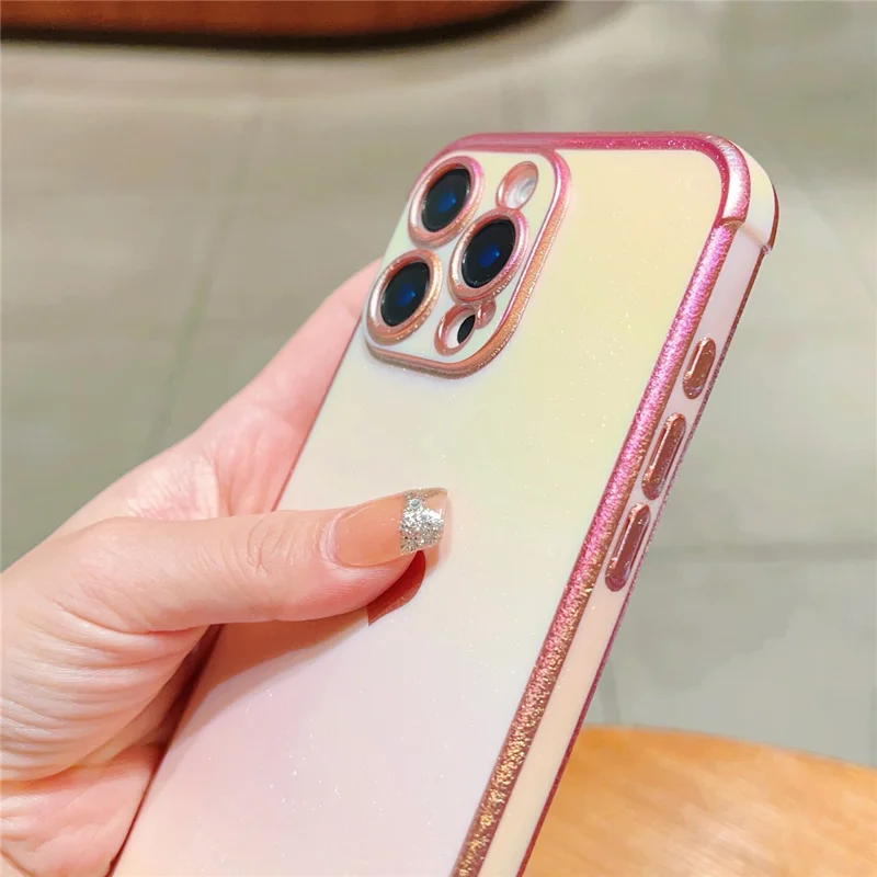 For iPhone 16 Pro Case Dazzling Design Electroplating Heart Pattern TPU Phone Cover - White
