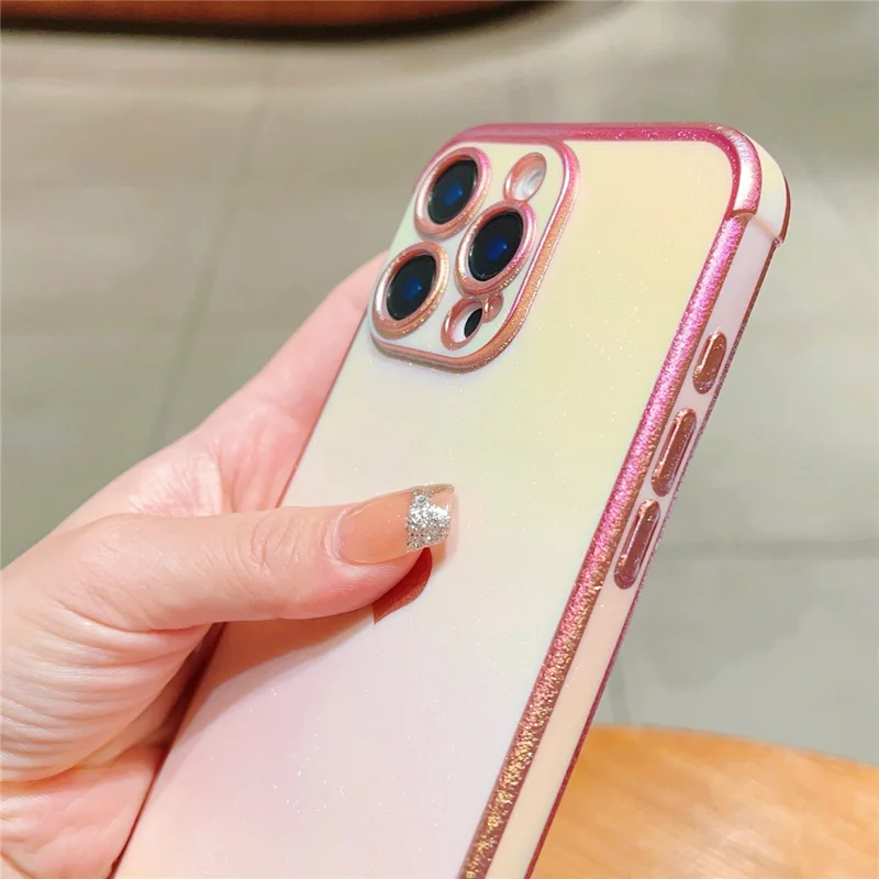 For iPhone 16 Pro Max Case Dazzling Design Electroplating Heart Pattern TPU Phone Cover - Pink