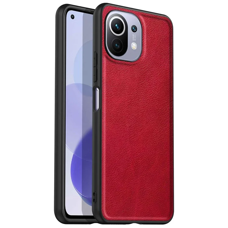 For Xiaomi 11 Lite 4G / 5G / 11 Lite 5G NE Shock Absorber Back Protective Case, Retro PU Leather Coated TPU+PC Phone Cover - Red