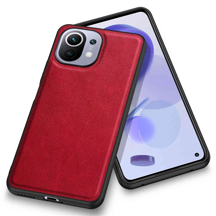 For Xiaomi 11 Lite 4G / 5G / 11 Lite 5G NE Shock Absorber Back Protective Case, Retro PU Leather Coated TPU+PC Phone Cover - Red